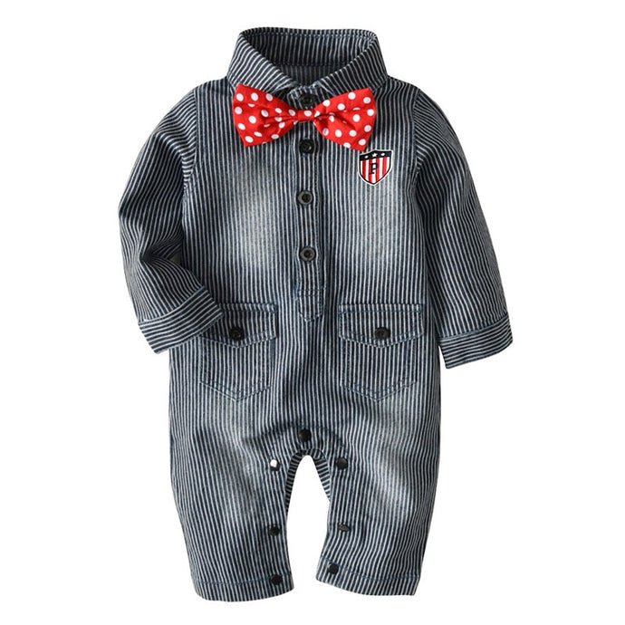 2019 Fashion Baby Clothes Baby Rompers Baby Boy Romper Kids Clothing Denim Winter Clothes With Bow Pullover Children Clothes